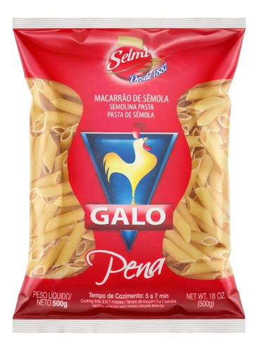 Macarrão De Sêmola Pena Penne Galo Pacote 500g