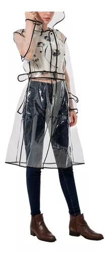 Chubasquero Transparente Para Mujer Con Cinturón Impermeable