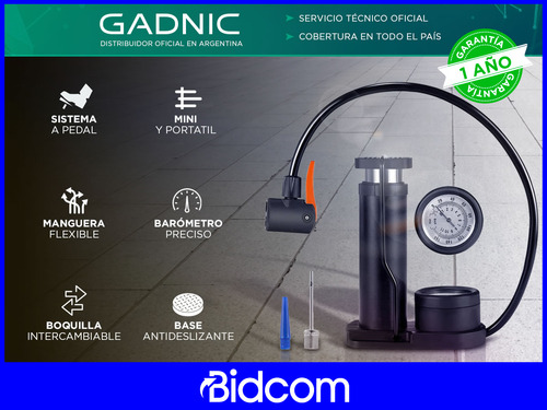 Mini Inflador A Pedal Gadnic + 2 Boquillas Intercambiables