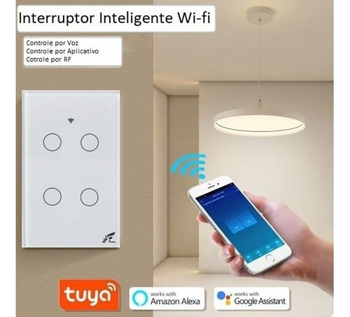 Interruptor Inteligente Wi-fi + Rf 4 Botões Touch Tuya Alexa