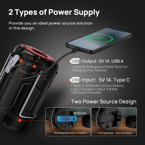 Paquete De 2 Linternas Led Plegables Recargables Usb C