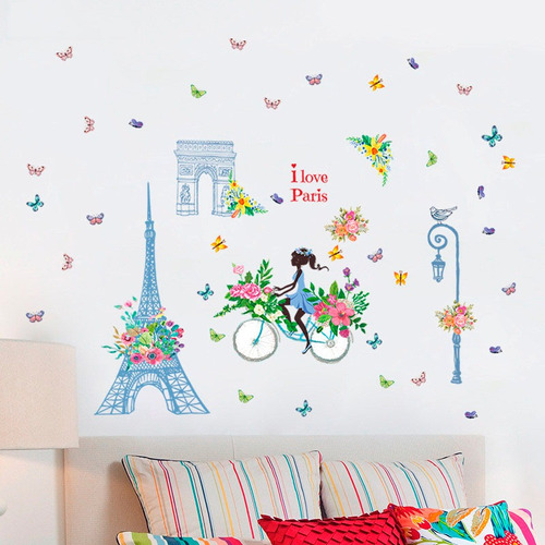 Vinilo Decorativo Sticker Mural Arte Pared Paris Love Bici