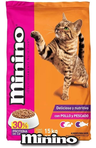 Imagen 1 de 2 de Minino Para Gato Sabor Pollo Y Pescado 15kg