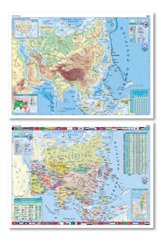 Mapa Mural Asia Fisico Papel Laminado Sin Varillas Usado