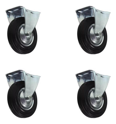 Kit Com 4 Rodízio Fixo De Borracha 75mm - 3 Polegadas Jst Rodas Preto