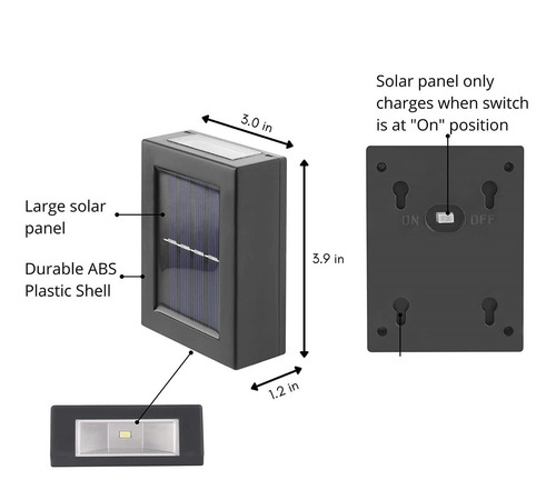 Imagen 3 de 5 de Pack 4 Focos Muro Aplique Led Solar Jardín Exterior