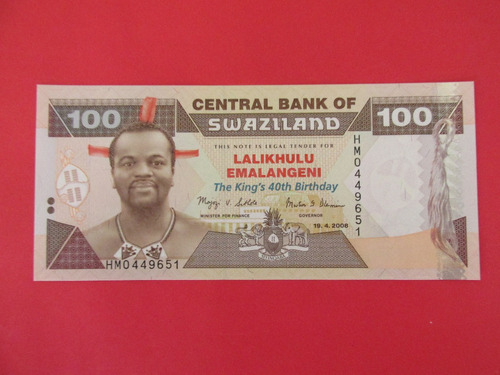  Billete Africa Swaziland 100  Emalangeni Unc Muy Raro