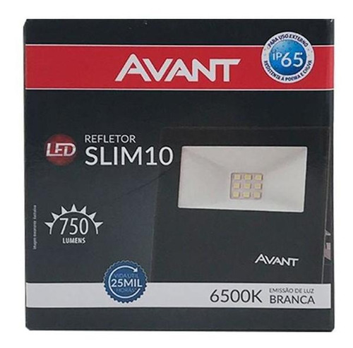 Refletor Slim 750 Lumens 10w 6500k Luz Branca Avant