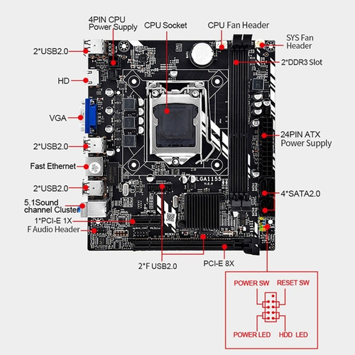 Soporte De Placa Base De Computadora H61m Lga1155 Core I7 I5