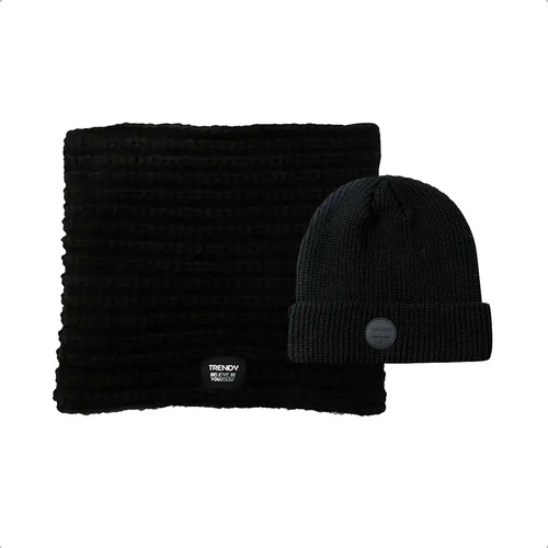 Kit Cuello + Gorro Trendy Lana Tejido Moda Suave Invierno Color Negro Diseño De La Tela Negro Talle Único