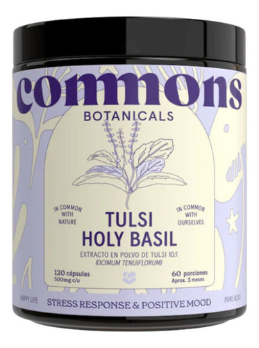 Tulsi Adaptógeno Commons 100% Orgánico 120 Cápsulas Sabor Sin Sabor