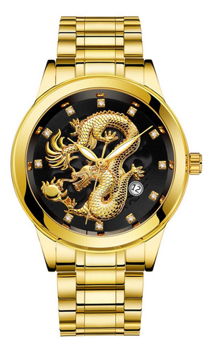 Reloj De Cuarzo Con Escultura De Dragón Dorado Para Hombre D