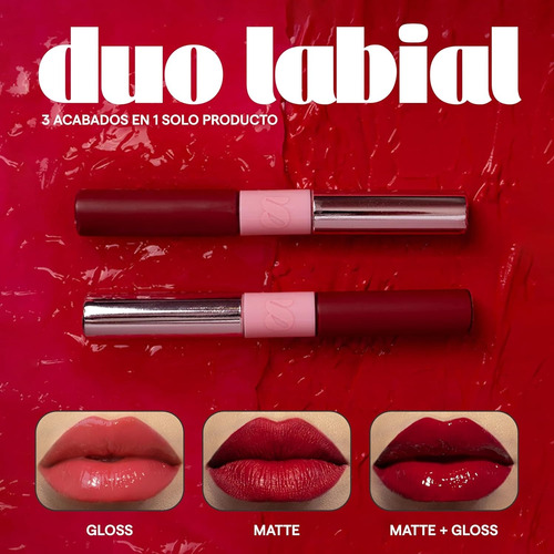 Sarelly Duo Labial Rojo Matte Y Gloss Hidratante Con Estuche Rojo