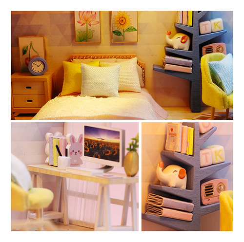 Kit Casa Muñecas Madera Diy Con Muebles, Luz Led.música -