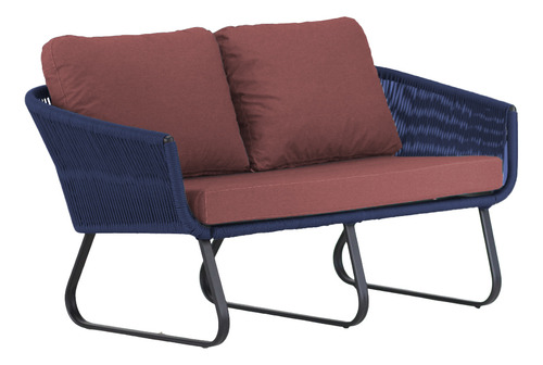 Conjunto Sofá E Poltronas Corda Alumínio Para Área Estrutura Azul Marinho