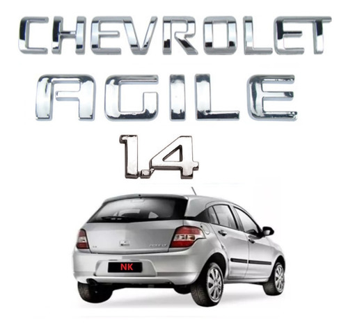 Kit Emblema Letreiro Mala Chevrolet + Agile + 1.4 - 3 Peças