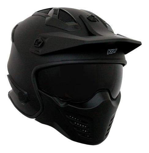 Imagen 2 de 7 de Casco Kov Rock-o Modular Cafe Racer Negro Mate Certificado