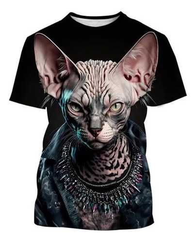 Camiseta Manga Corta Con Estampado 3d Gato Sphynx