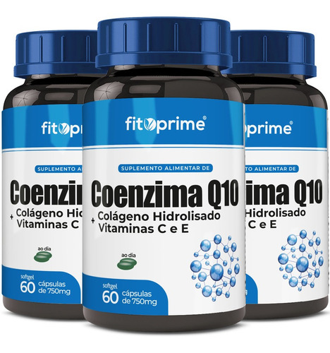 Imagem 1 de 4 de Kit 3 Coenzima Q10 Colágeno Hidrolisado Vitaminas C E 60cps