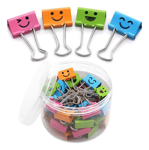 Smiling Binder Paper Clips 40 Pcs 19mm Mini Colored Met...