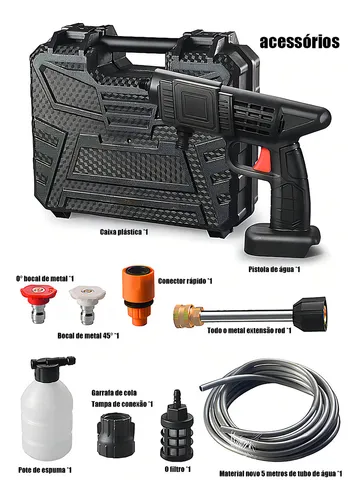 Lavadora de alta presión portátil recargable a presión para coche, color negro