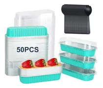 Comprar 50 Pcs Mini Moldes Para Postres Para Hornear Con Tapa Y Cucharas, Saiviek Molde Desechable Para Tartas De Aluminio, 7.8 Onzas Mini Moldes Para Panecillos, Molde De Aluminio Rectangular