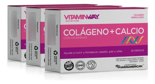 Colageno + Calcio Vitamin Way 60 Cps Cabello Piel Y Uñas X3 Sabor Neutro