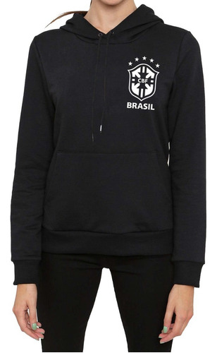 Buzo Negro Canguro Brasil Mundial Qatar 2022 Calidad Premium