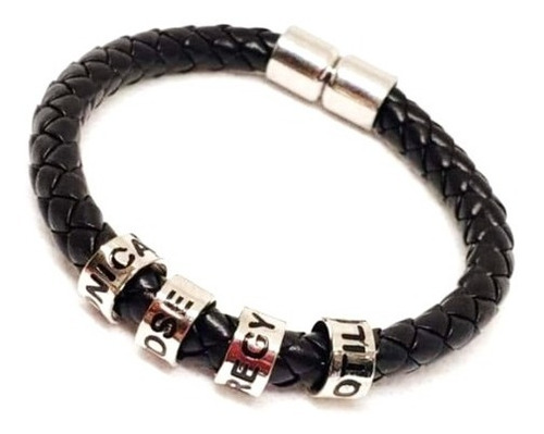 Pulsera Hombre Papa Personalizada Nombre 5 Aro Plata Fina