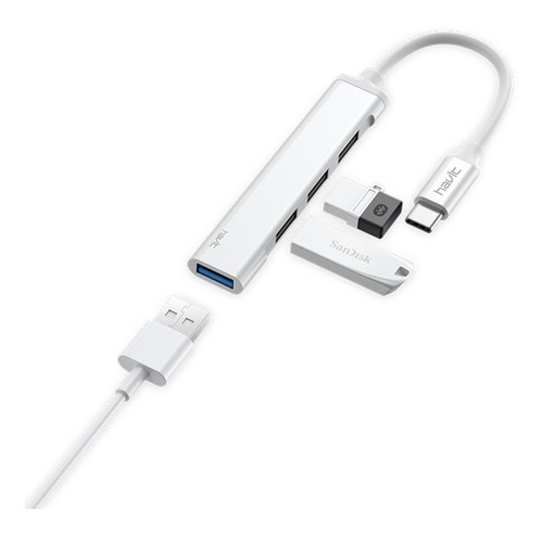 Hub Usb Tipo C X 3 Usb 2.0 480mb + 1 Usb 3.0 5g Havit Hb41