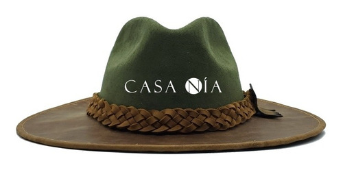Sombrero De Piel Color Verde/miel, Estilo Casual De Casa Nía