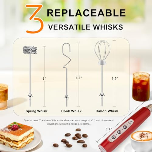 Batidor De Leche Rojo Yuswko De Mano Con 3 Cabezales, Batido