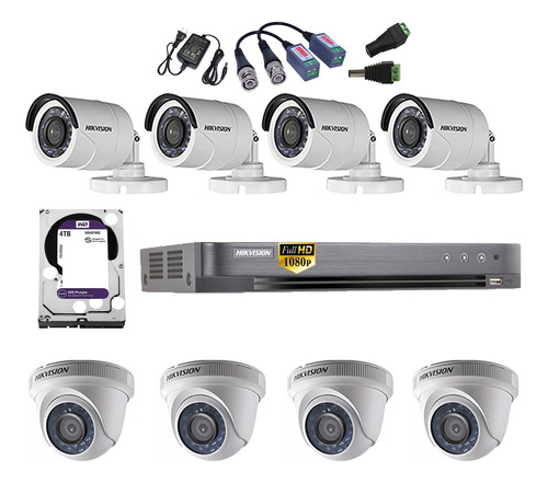 Kit Completo 8 Camaras Full Hd 1080p Hikvision Disco 4tb Wd