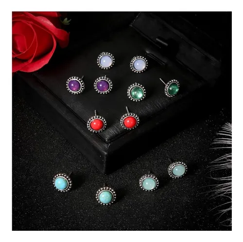6 Pares De Aretes Coloridos Para Mujer, Aretes Redondos De
