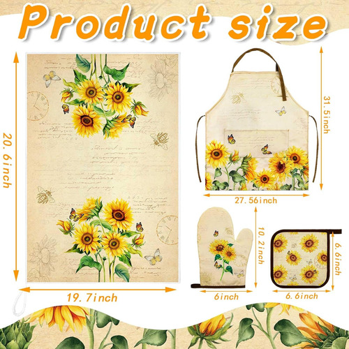 Juego De 6 Piezas De Toalla De Cocina Con Girasol, Guantes D