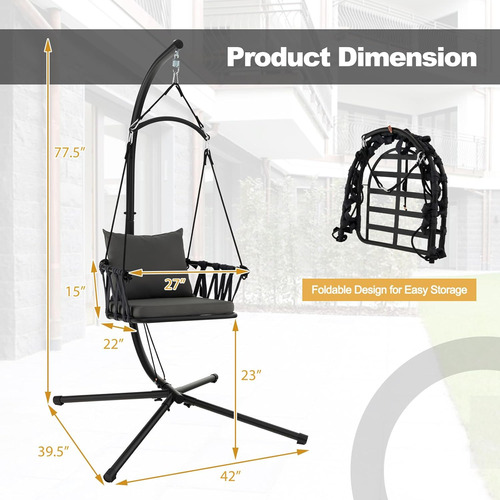 Silla Columpio Plegable Con Toldo Acero Inoxidable Tangkula