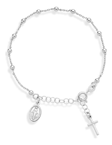 Pulsera De Plata 925 Con Medallón De La Virgen Maria Y  Cruz