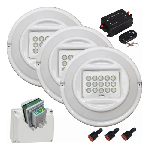 Kit Completo 3 Luces Led De Pileta 15w Blanca Plastica 30cm