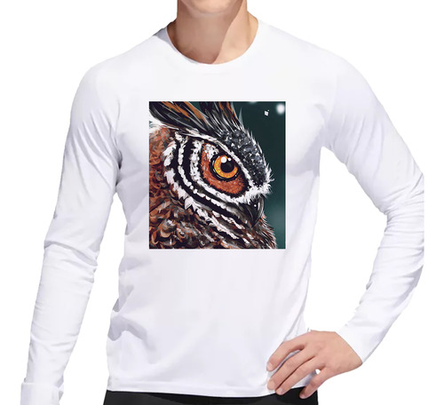 Remera Hombre Ml Animal Buho Arte Colores Verde Ojos