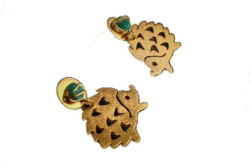 Aretes Puercoespín Mujer Enchape Oro 24k Esmeralda En Bruto