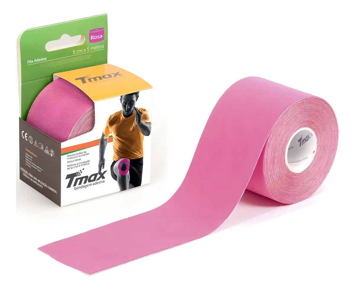 Fita Adesiva Tmax Rosa 5m x 5cm Bandagem Muscular Esporte