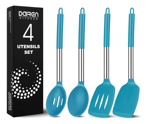 Conjunto De 4 Espátulas Y Cucharas De Cocina De Silicona Gra
