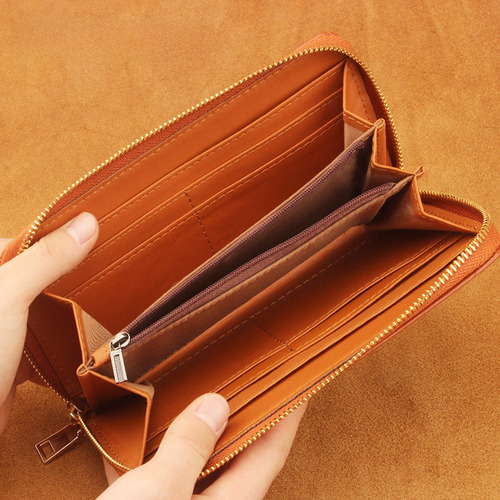 Cartera Sin Logotipo De Piel Con Cremallera Larga Unisex