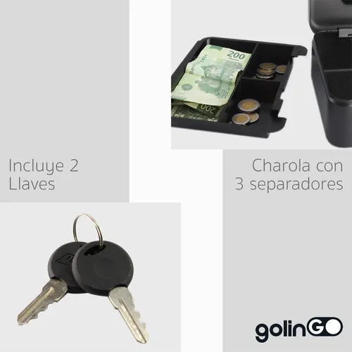 Caja Dinero Fuerte Metal Chica Llave Seguridad Charola Color Negro Mate