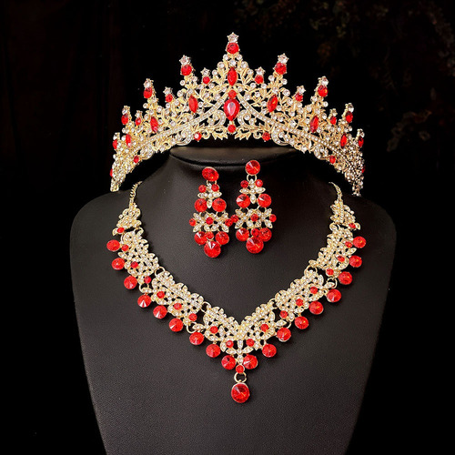Tocado Novia Tiara Corona Mujer Xv Años Collar Y Aretes 3pcs
