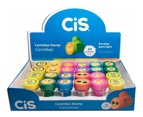 Carimbo Cis Pedagógico Infantil Stamp Carinhas Emoji C/24 Un