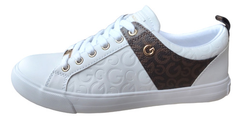 Tenis Guess Original Gormena Blanco Café Grabado Casual Dama