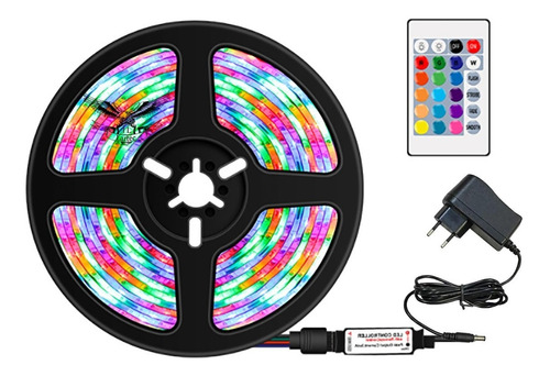 Fita Led Rgb 5m 16 Cores Prova Dagua Ip65 + Fonte + Controle