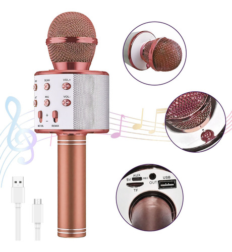 Microfone Sem Fio Bluetooth Karaokê Para Festas E Eventos Cor Rosa