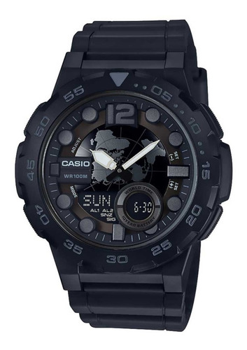 Reloj Casio World Time Sumergible 100m Aeq-100w-1bvdf